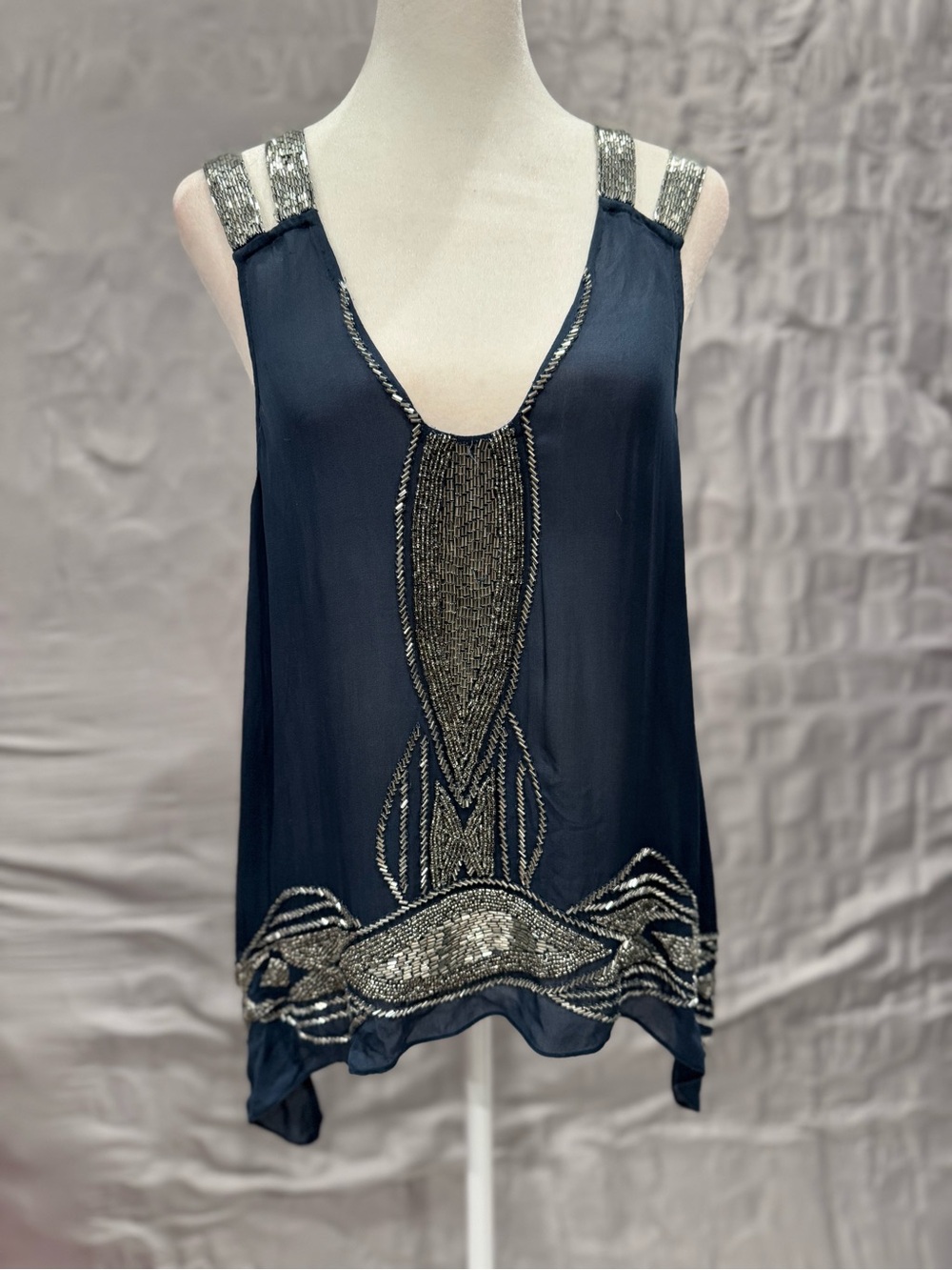 Parker Navy Beaded Sleeveless Camisole